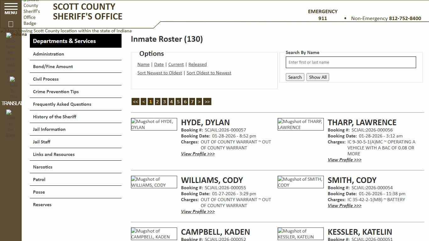 Inmate Roster - Current Inmates Booking Date Descending - Scott County Sheriff - Scottsburg, IN