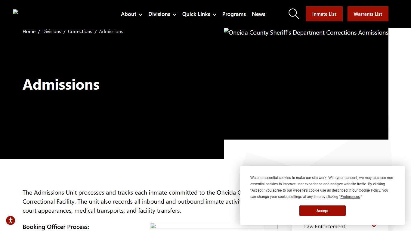 Inmate Admissions Tracking at the OC Correctional Facility Oneida County Sheriff's Office